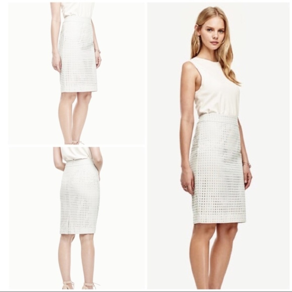 Ann Taylor misty blue eyelet pencil skirt